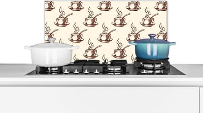 Spatscherm keuken 60x30 cm - Kookplaat achterwand Patronen - Vintage - Koffie - Muurbeschermer - Spatwand fornuis - Hoogwaardig aluminium
