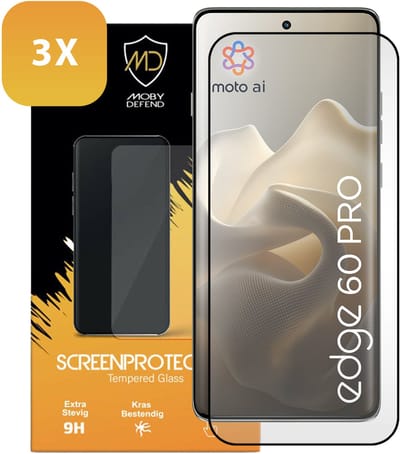 3-Pack MobyDefend Screenprotectors - Geschikt voor Motorola Edge 60 Pro - Screensavers Met Zwarte Randen - Gehard Glas