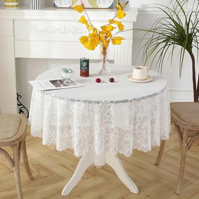 Nappe ronde en dentelle à fleurs, nappe ronde blanche, nappe lavable, style creux, pour le thé, le dîner, le mariage, la décoration de la maison Round 120cm 1pcs