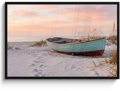 Poster in lijst - Fotolijst 120x80 cm - Posters - Rustiek - Roeiboot - Zandstrand - Posterlijst zwart - Decoratie - Wanddecoratie woonkamer - Muurdecoratie slaapkamer