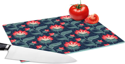Glazen Snijplank - 28x20 - Design - Bloemen - Rood - Snijplanken Glas