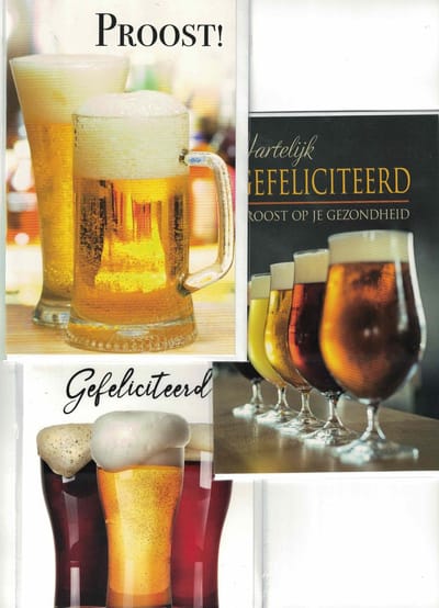 Wenskaart - Proost - gefeliciteerd - op je verjaardag - felicitatie man - biertje - set van 3