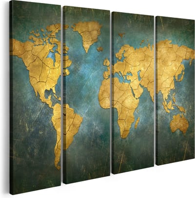 Artaza Canvas Schilderij Vierluik Wereldkaart In Retro Stijl - 160x120 - Groot - Foto Op Canvas - Canvas Print