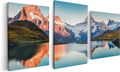 Artaza Canvas Schilderij Drieluik Bergen Landschap Bij Het Meer - 120x60 - Foto Op Canvas - Canvas Print