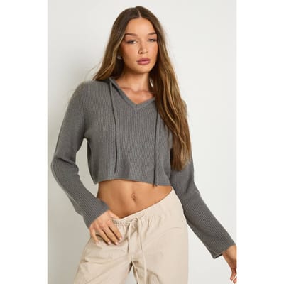 boohoo Dames Gebreide trui met capuchon | Charcoal | Maat: Large