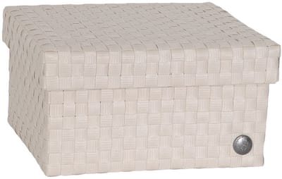 Opbergbox beige/champagne met deksel – stevige kunststof mand – decoratieve opbergdoos voor woonkamer, slaapkamer en kantoor - Handed By Cube Basket large