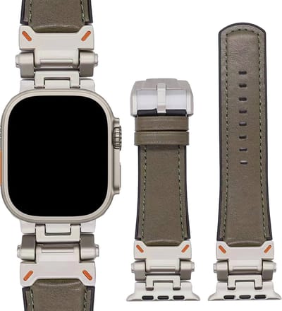 Stravo Echt Leren Horlogebandje Geschikt voor Apple Watch 46mm (Series 11/10), 45mm (Series 9/8/7), 44mm (Series 6/5/4, SE 3/2/1), 49mm (Ultra 3/2/1) - Mist Groen - Robuust Lederen Bandje met RVS Sluiting - Leer