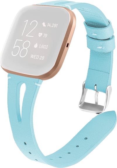 By Qubix - Compatible Fitbit bandje - geschikt voor Fitbit Versa 1 / 2 & Lite bandje TPU leer - Blauw Smartwatchbandje bandje Armband Polsband Strap Band Watchband