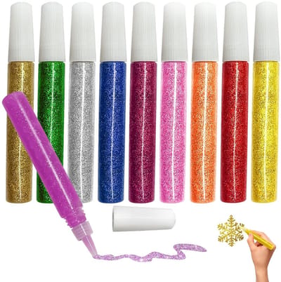 Glitterlijm Set - Creatieve Lijm - Knutselen Decoreren - Wasbaar Veilig - 10 Stuks - Meerdere Kleuren