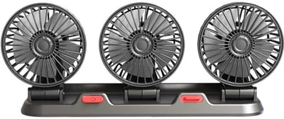 Dailygoody - Driekops-ventilator - Autoventilator voor vrachtwagen en camper - 360 graden draaibaar - Zwart en grijs - Koeling voor onderweg - US