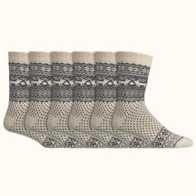 Noorse sokken | Merinowol | Alpacawol | Kleur: Wol wit | Dames & Heren | 6 paar