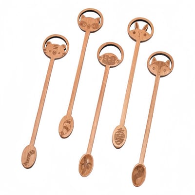 5 stuks - Mini cartoon houten lepeltje - Te gebruiken als honing- en vogelnestlepeltje, of als roerlepeltje voor koffie - Beukenhout - 18,5*3,5*1,8 cm - Natuurlijke houtkleur