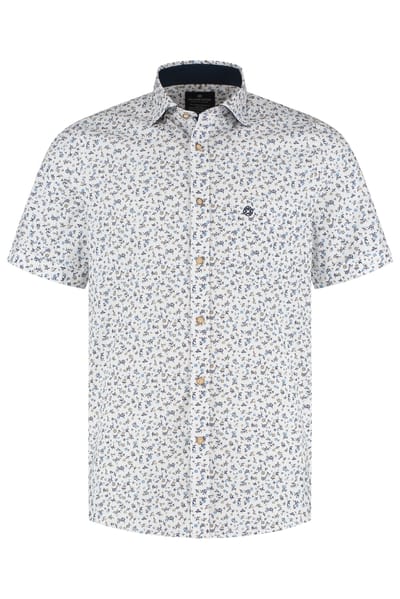 Fellows United Fellows United Overhemd Korte Mouw Flowers Oker  3XL