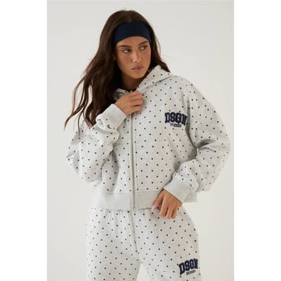 Dames Dsgn Studio Polkadot Applique Boxy Crop Hoodie | Asgrijs | Maat: Medium