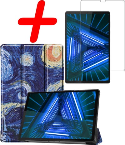 Hoesje Geschikt voor Lenovo Tab M10 FHD Plus (2e / 2nd Generatie) - Met Screenprotector - Trifold Bookcase - Hard Cover - Hardcover Book Case - Tablet Hoes - Sterrenhemel