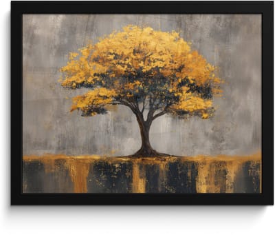 Poster in lijst - Fotolijst 40x30 cm - Posters - Boom - Bladeren - Goud - Abstract - Posterlijst zwart - Decoratie - Wanddecoratie woonkamer - Muurdecoratie slaapkamer