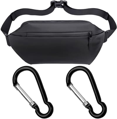 Dailygoods- Heuptas Waterdicht - Verstelbare Riem - Multifunctionele Opbergtas - 2 Karabijnhaken - 38 x 7 x 15 cm - Zwart - Heuptasjes