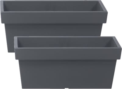 2x stuks stevige terras/balkon plantenbakken/bloembakken kunststof 38 x 18 x 16 cm steengrijs voor buiten