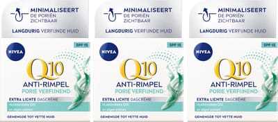 NIVEA Q10 Dagcrème Anti-Rimpel Extra Licht SPF 15 - 3 x 50 ml - Voordeelverpakking