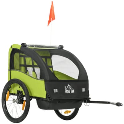 Fietsaanhanger-Fietskar voor kinderen-Fietsanhanger voor twee-maximale draagvermogen van 40 kg-(GROEN).