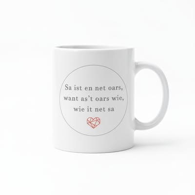 Friese Grappige Tekst Mok – Romantische Dialect Quote met Hartje – 330 ml Keramische Mok