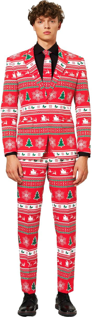 OppoSuits Winter Wonderland - Heren Kostuum - Heren Pak Rood - Kerstpak - Maat 46