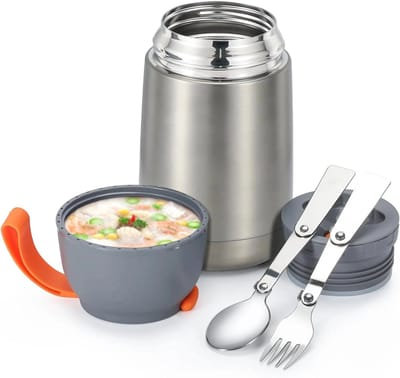 RVS Thermos Lunchbox - Thermosbeker - Travel Mug - met een Lepel en Vork - Thermische Lunchbox - Lekvrij - 650ml