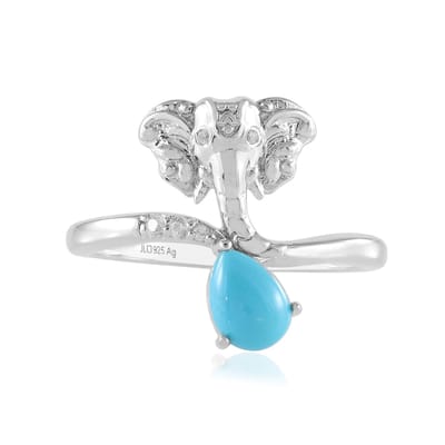 Cavill - 925 Sterling Zilver ring - Platina geplateerd - Sleeping Beauty Turkoois 0,63 ct - 0,07 ct Zirkonia - Olifantenmotief elegant