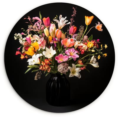 WallCircle® Wandcirkel 120x120 cm - Muurcirkel Vaas - Bloemen - Tulpen - Muurdecoratie woonkamer - Wanddecoratie slaapkamer - Kamer decoratie accessoires - Ronde schilderijen XXL