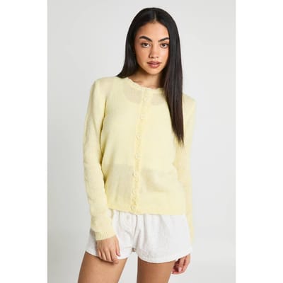 boohoo Dames Zacht Gebreid Vest Met Knoopsluiting | Citroen | Maat: Small