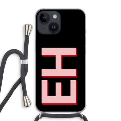 Gepersonaliseerd - Case Company® - Hoesje met koord geschikt voor iPhone 14 hoesje met Koord - Monogram - Telefoonhoesje met Zwart Koord - Extra Bescherming aan alle Kanten en Over de Schermrand