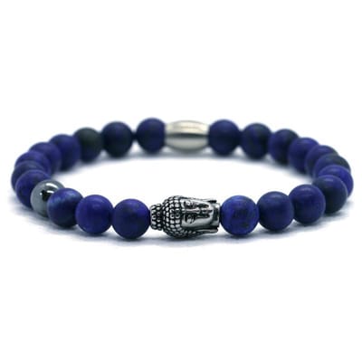 Ibizamen KIDS - jongens - armband - edelsteen - blauw agaat - 6mm- buddha RVS
