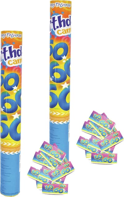 Funny Fashion confetti shooter/kanon - 2x - verjaardag 60 jaar - papier - multi kleuren - 40 cm - leeftijd feestartikelen