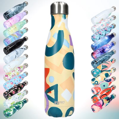 FBFS22, Thermosfles, Drinkfles, Waterfles - Modern & Slank Design - Thermos Fles voor de Warme en Koude Dagen - Dubbelwandig - Robuuste Thermoskan - 500ml - Geometric Banana - Geometrische Banaan