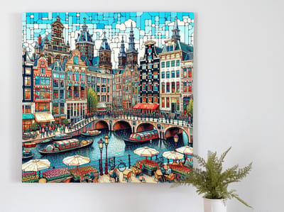 Acryl amsterdam schilderij | Prachtige mix van kleuren en vormen: Acryl Amsterdamse kunst | Kunst - 100x100 centimeter op Forex | Foto op Forex