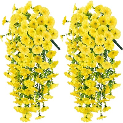 2-pack kunstmatige hangplanten - kunstplanten voor binnen en buiten - decoratie - groene kunstplanten - voor kamer, tuin, muur, terras, kantoor, plank, eucalyptusdecoratie (Geel)