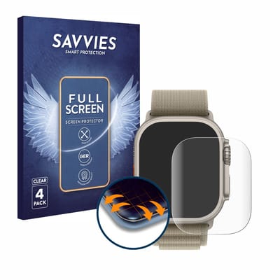 Savvies - Screenprotector voor Apple Watch Ultra 2 (49 mm) - Folie Beschermfolie transparant volledig dekking 4 Stuks