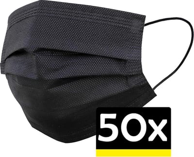 Mondkapje Zwart Wegwerp - Mondmasker Wegwerp - Mondkapje Wegwerp Zwart - Mondkapjes Wegwerp Zwart- 50 Stuks