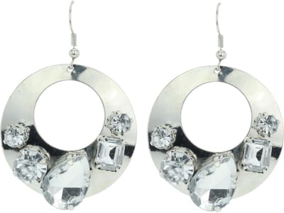 Behave - Zilverkleurige ronde oorhanger met stenen - Fashion sieraden