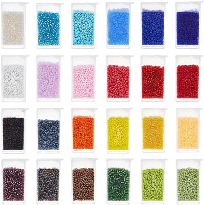 Glazen zaadparels in diverse kleuren voor sieraden maken, 15600 stuks in handige opbergdoos, 24 tinten