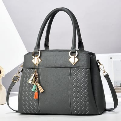 Dames Kwastje Leren Handtassen Tote Geborduurde Schoudertas Met Tophandvat 31cm*14cm*23cm gray