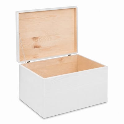 HAUDT® Houten kist wit KIM MAXI met klepdeksel - 39,5 x 29,5 x 23 cm - volledig gesloten - opbergkist