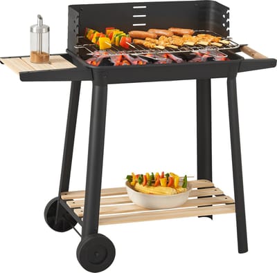 Houtskool BBQ Ari met zijpanelen 78x86x30 cm zwart en houtkleurig casa.pro
