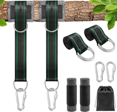 Bevestigingsset Schommel Hangmat - Hangstoel Bevestiging - Buiten Ontspannen - Hoge Draagkracht 900kg - 2x 150cm Riemen - Groen Zwart