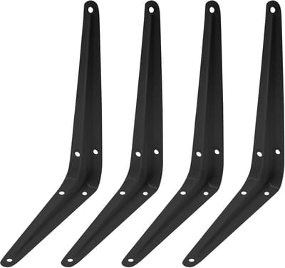 4-delige set van 20*25 cm zwarte, robuuste metalen hoekplanken inclusief schroeven, geschikt voor wandmontage en ondersteuning.