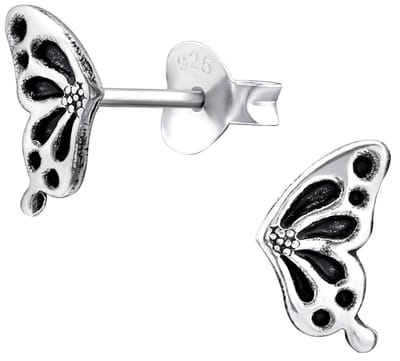 Joy|S - Zilveren vlinder oorbellen - vlinder vleugels - 5 x 8 mm - geoxideerd
