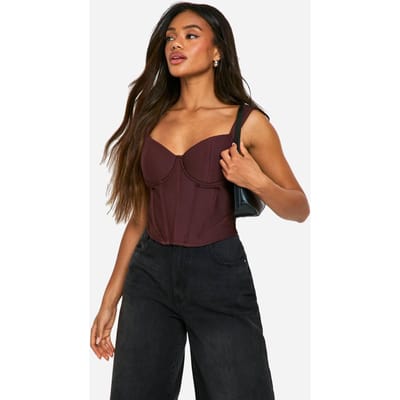 boohoo Dames Bandage Korset Top met Cupjes en Staven | Chocoladebruin | Maat: 44