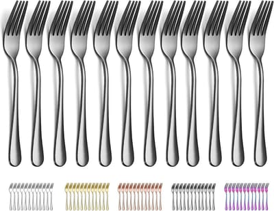 Zwart Diner Vorken 12 stuks, Zwart Titanium gecoat roestvrij staal 20,5 cm vorken, Taartvorken, Dinervorken, Dessertvorken, Gemakkelijk schoon te maken, Vaatwasmachinebestendig