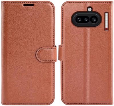 Hoesje geschikt voor Nothing Phone (4a) - Phonesta Litchi Skin Book Wallet Case - Bruin
