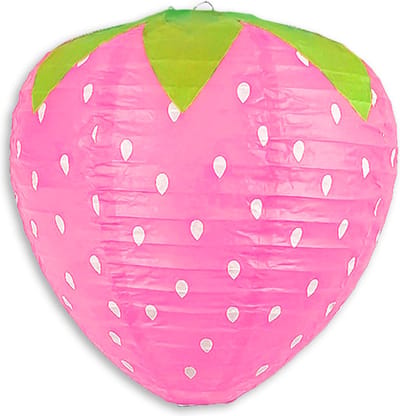 LUQ - Aardbei - Lampion - Sint Maarten - Lampionstokje - Zonder - Lichtje - Treklampion - Papier - Kind - Roze - Versiering - 1 Stuk